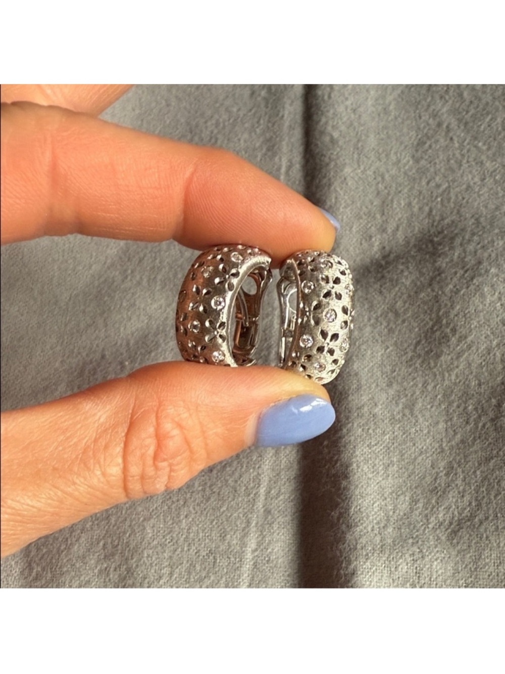 Roberto Coin Silver Floral Pave Hoop Earrings